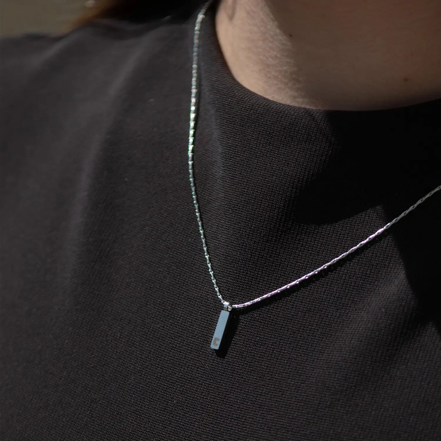 Pendentif Forma, maille forçat limée, argenté — 4